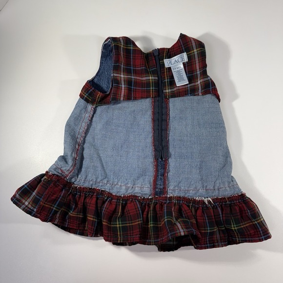 The Children's Place 3-6 Month Denim Jumper Red Plaid Ruffles Fall Christmas - Picture 8 of 10